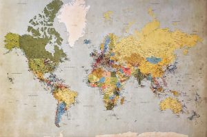 A map of the world with pins placed in various locations
