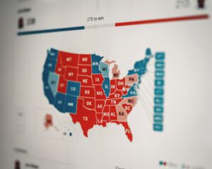 US Map indicating whether states voted red or blue